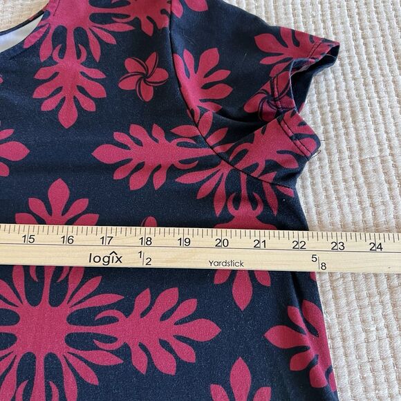 Hula Bay Hawaiian Top Women Large Red Floral Tropical Short Sleeve Stretch - Picture 3 of 6